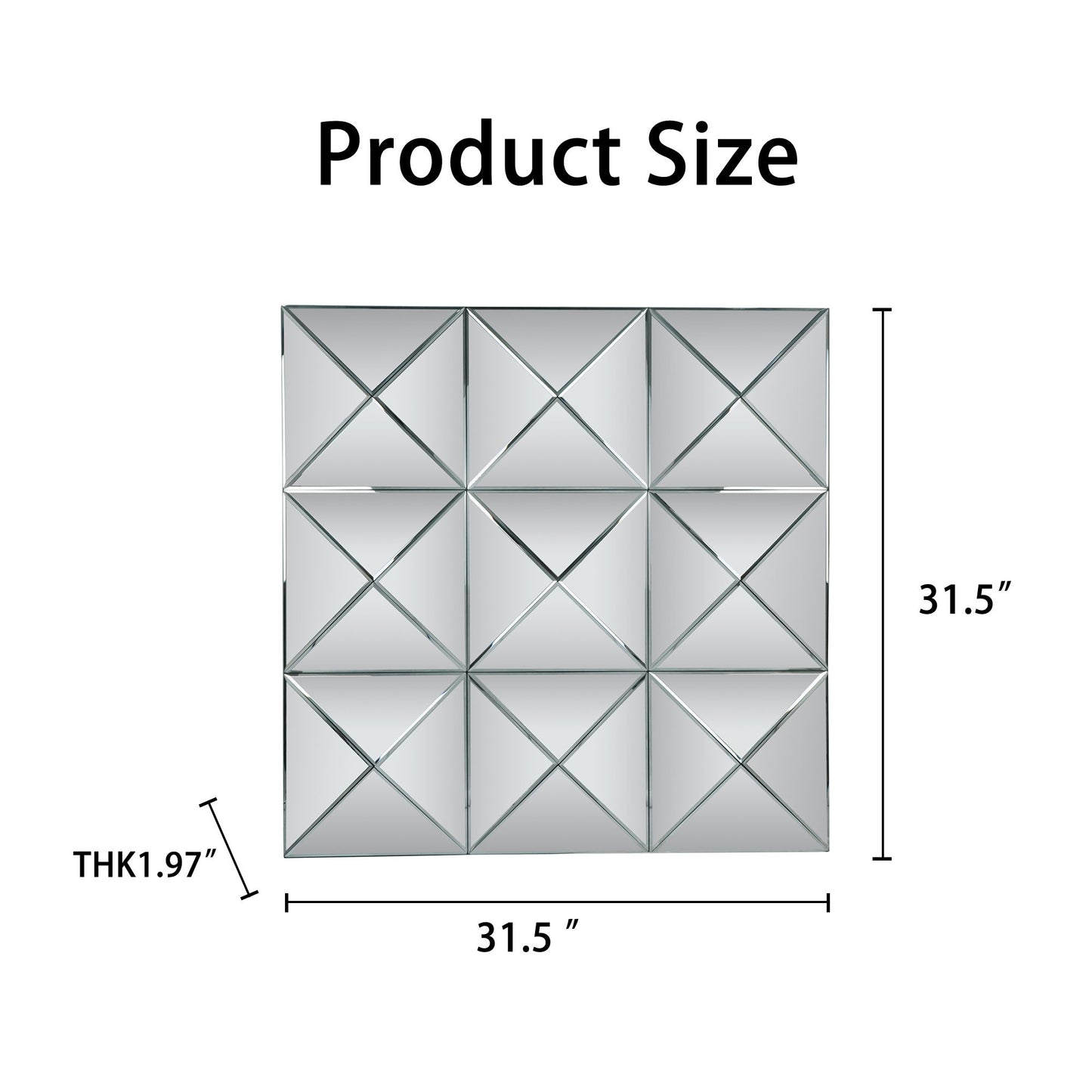 3D Beveled Wall Mirror With Frame, Large Square Design For Living Room - Silver