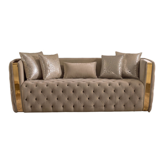 Naomi - Button Tufted Sofa - Taupe