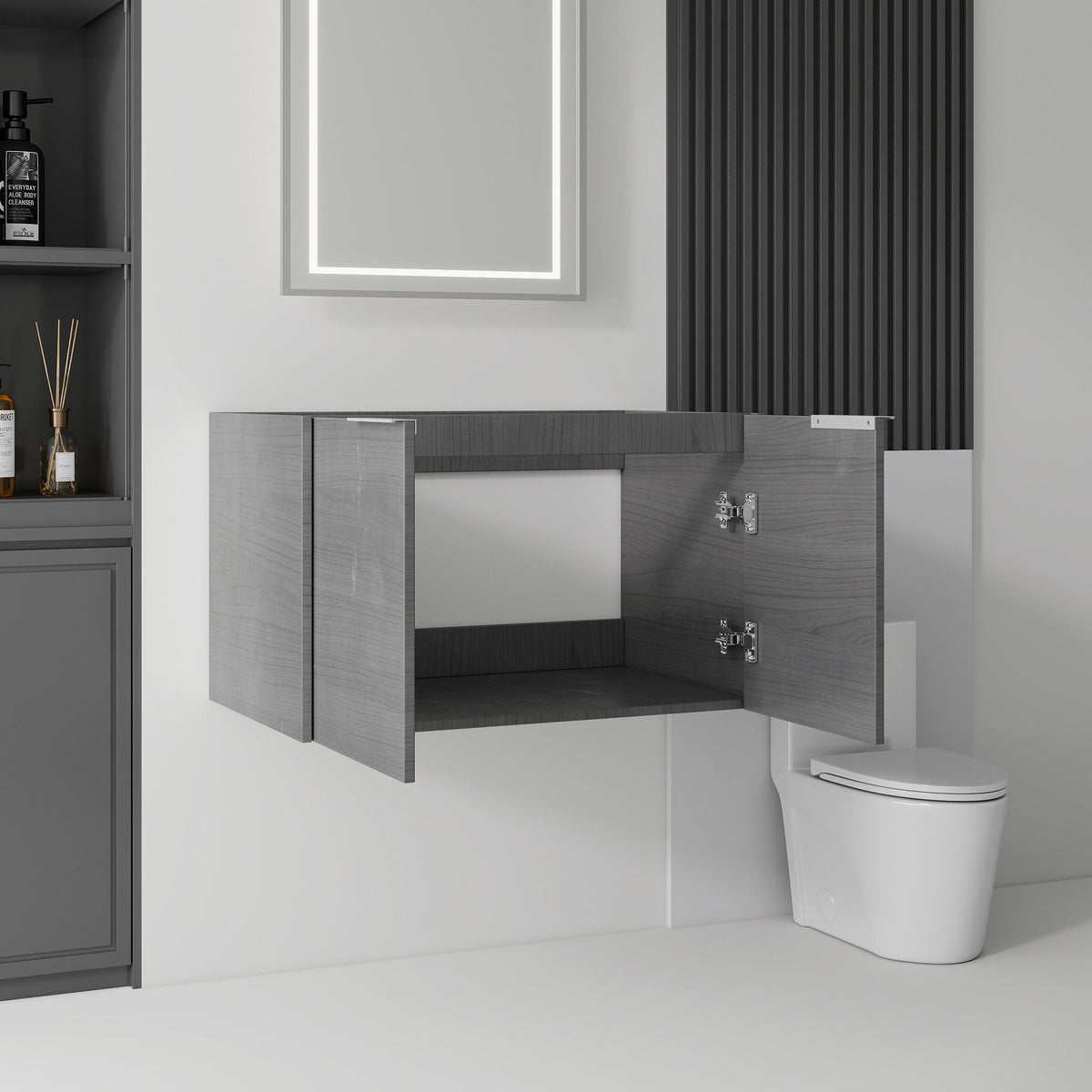 Floating Bathroom Vanity Cabinet With Soft Close Double Doors, Spacious Interior Storage, Wall Mounted, Cabinet Only