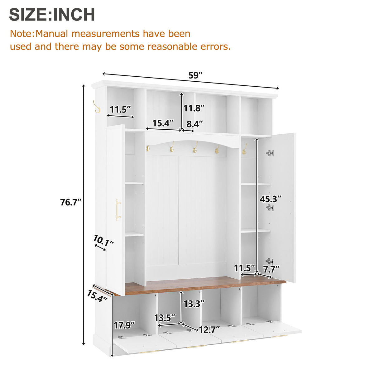 4 In 1 Hall Tree With Hooks & Handles, Adjustable Shelves, Coat & Shoe Rack For Mudroom
