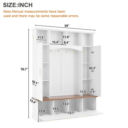 4 In 1 Hall Tree With Hooks & Handles, Adjustable Shelves, Coat & Shoe Rack For Mudroom