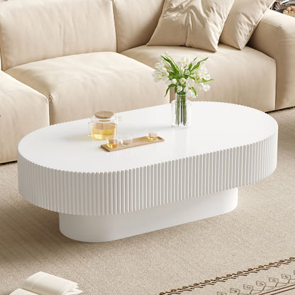 Oval Coffee Table With Thick Tabletop For Living Room