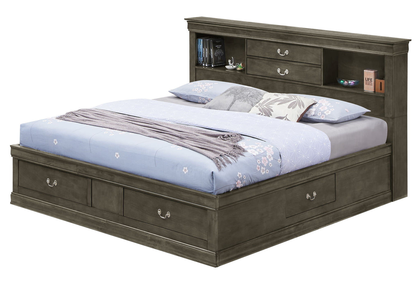 Traditional Style Bookcase Storage Bed
