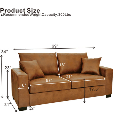2 Seater Sofa, 2 Throw Pillows For Living Room