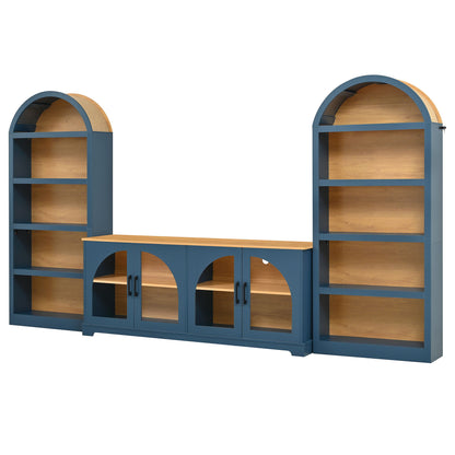 3 Piece TV Stand Set With Bookshel, Entertainment Center With Arched Design