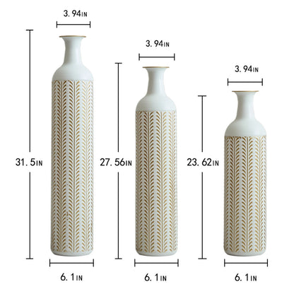 Floor Metal Vase Modern Style Decoration Home Metal Vase 3 Piece Set Gorgeous Home Decoration Large Glazed Metal Vase - Gold / White