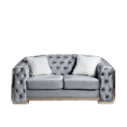 2 Seater Loveseat Sofa With Button Tufted Diamond Grid & 2 Pillows For Living Room