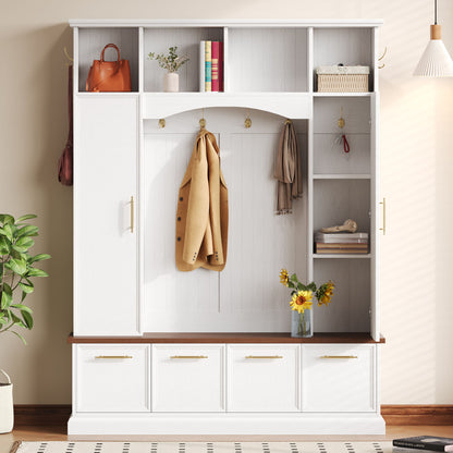 4 In 1 Hall Tree With Hooks & Handles, Adjustable Shelves, Coat & Shoe Rack For Mudroom