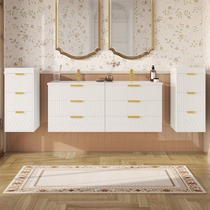 Modern Floating Bathroom Cabinet With Basin Sink And Side Storage, Rectangular Vanity