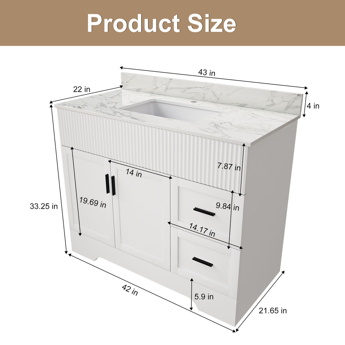 Bathroom Vanity Set, Fluted Cabinet, Soft Close Doors & Drawers, Single Faucet Hole, Sink Included - White