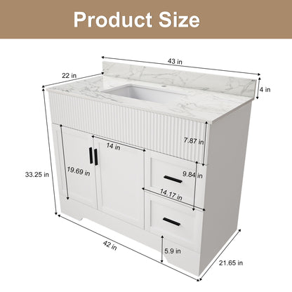 Bathroom Vanity Set, Fluted Cabinet, Soft Close Doors & Drawers, Single Faucet Hole, Sink Included - White