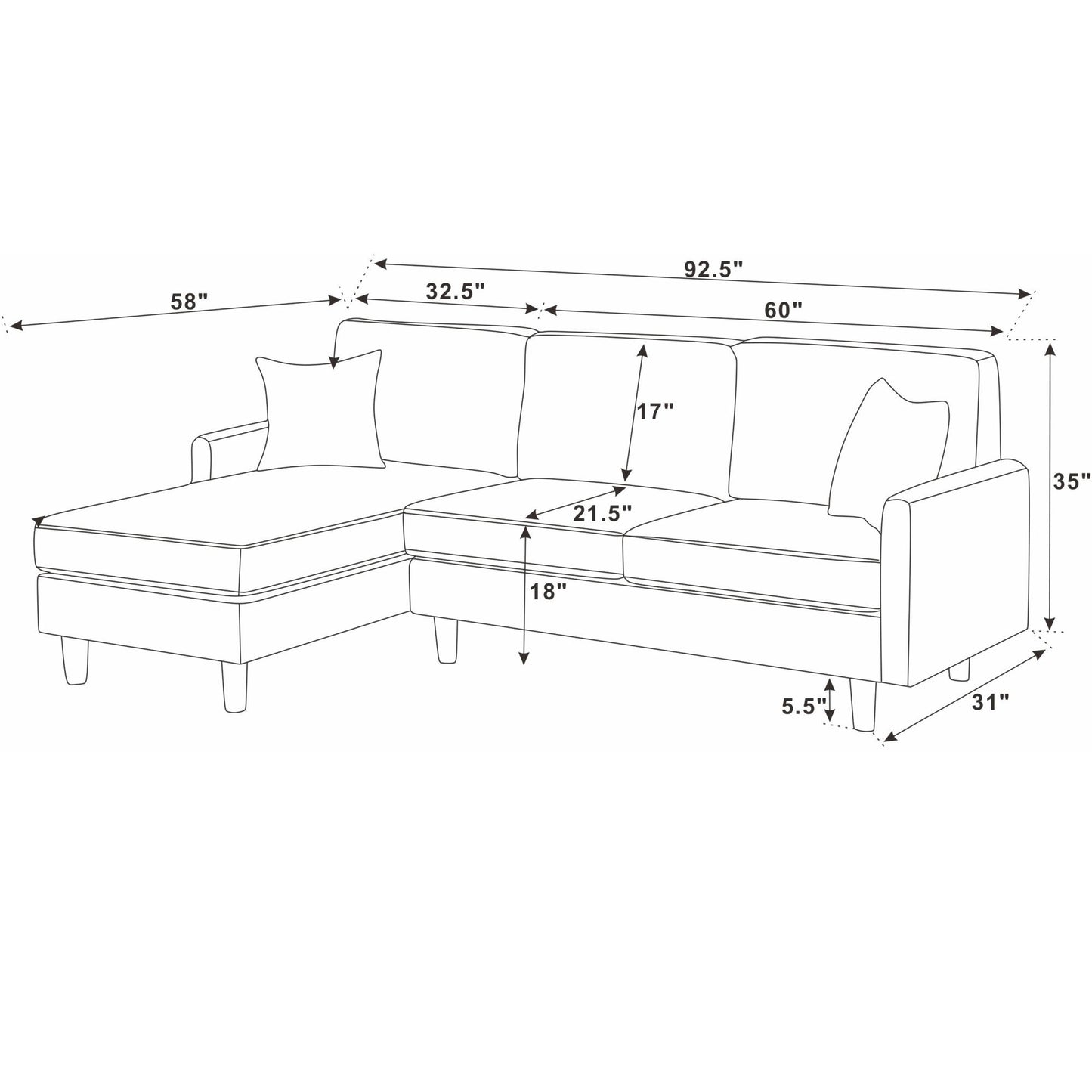 Upholstered Sectional With Toss Pillows