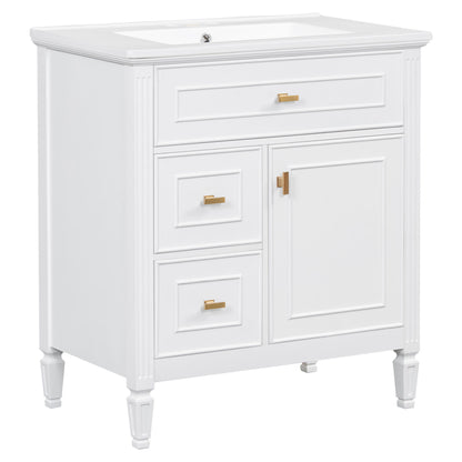 Modern Bathroom Vanity With Sink, 1 Flip Drawer And 2 Drawers, Adjustable Shelf