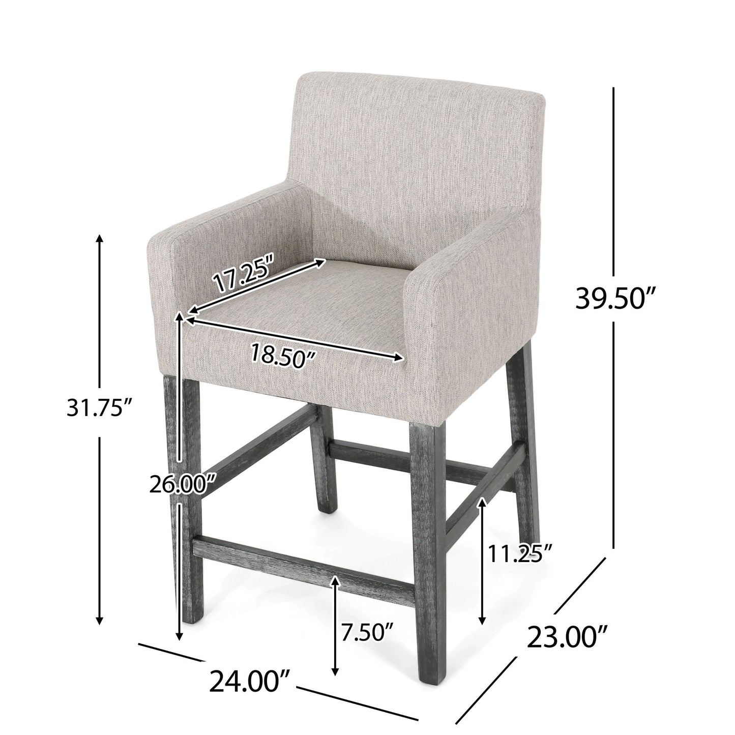Charmed Upholstered Counter Stool With H Frame Base And Round Arms