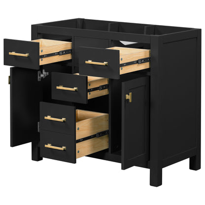 Freestanding Bathroom Vanity With 4 Drawers & 2 Cabinets, Frame Storage Cabinet Only