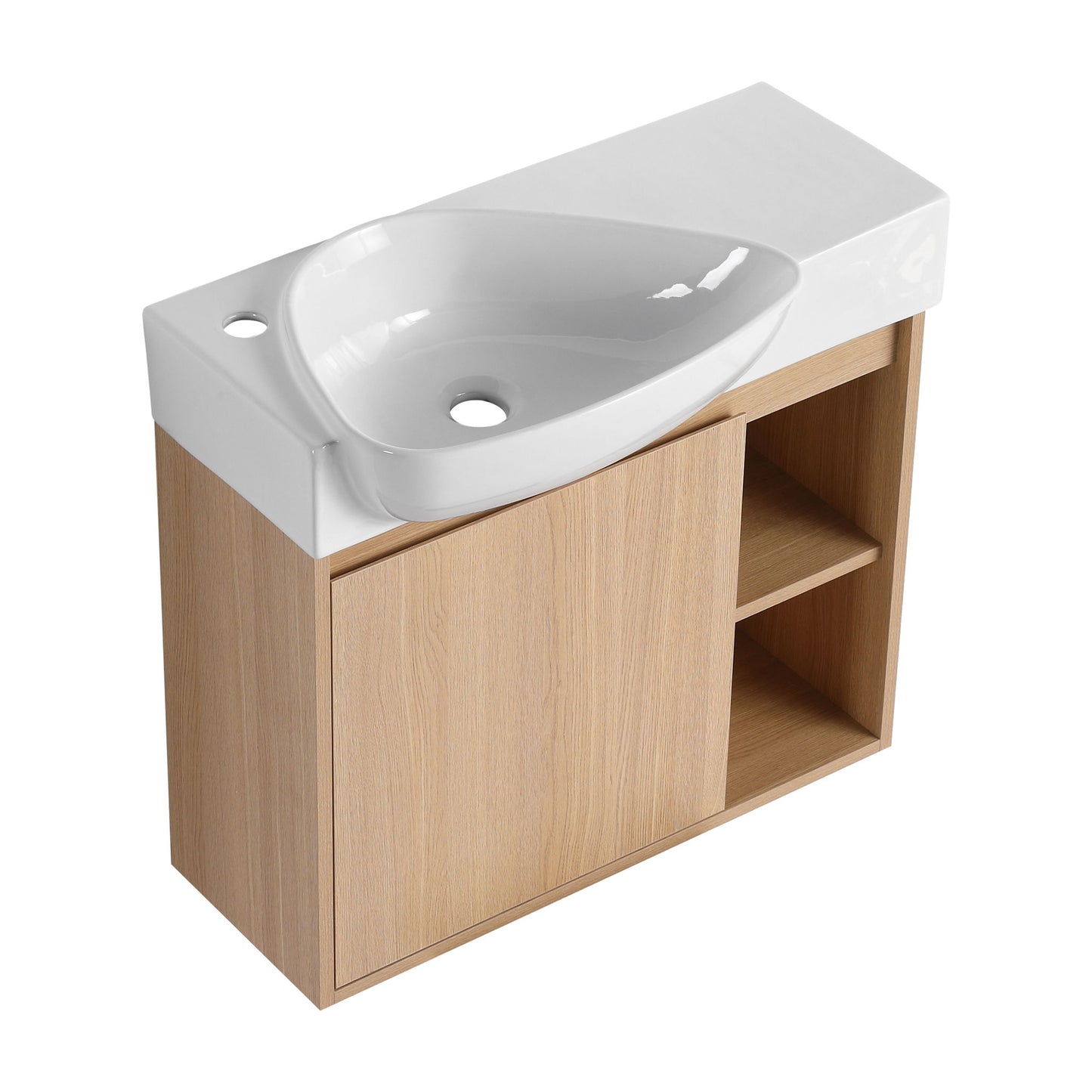 26" Wall Mounted Bathroom Vanity With Sink & Soft Close Door - Oak