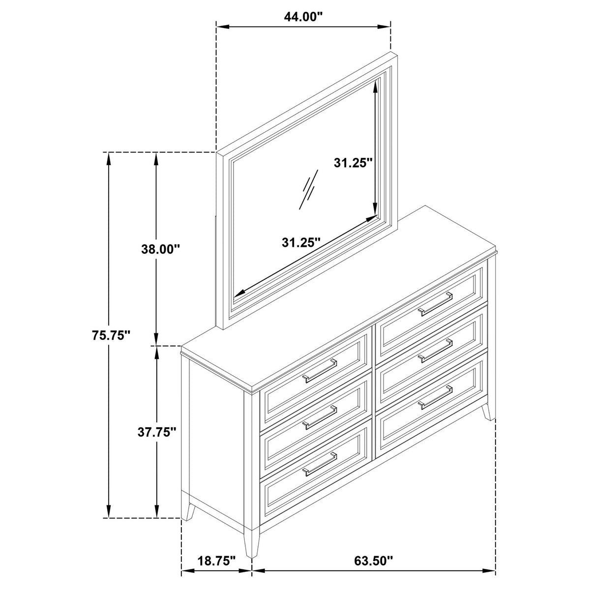 6 Drawer Dresser & Mirror - White