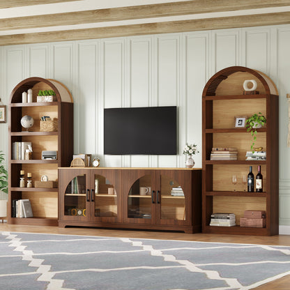 3 Piece TV Stand Set With Bookshel, Entertainment Center With Arched Design