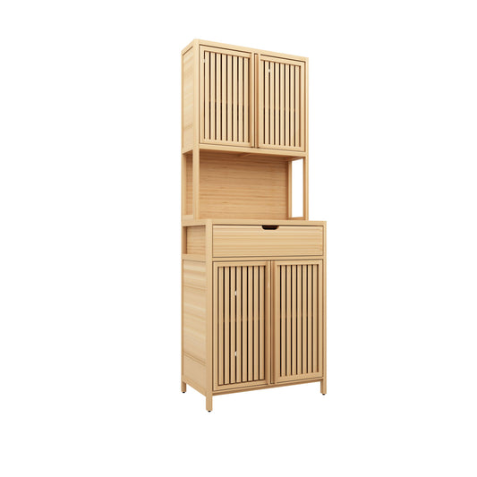 Rustic Cottage Style Double Door Bamboo Storage Cabinet With High Capacity For Main Living Spaces - Natural