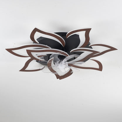 32" Flower Ceiling Fan With LED Dimmable Light, Low Profile Flush Mount Fan With Remote Control, 6 Speeds