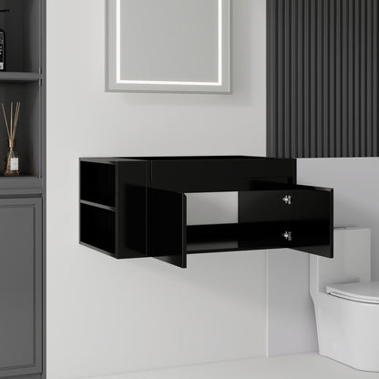 Floating Bathroom Vanity Cabinet, Soft Close Double Drawers, Open Side Storage, Wall Mounted, Cabinet Only