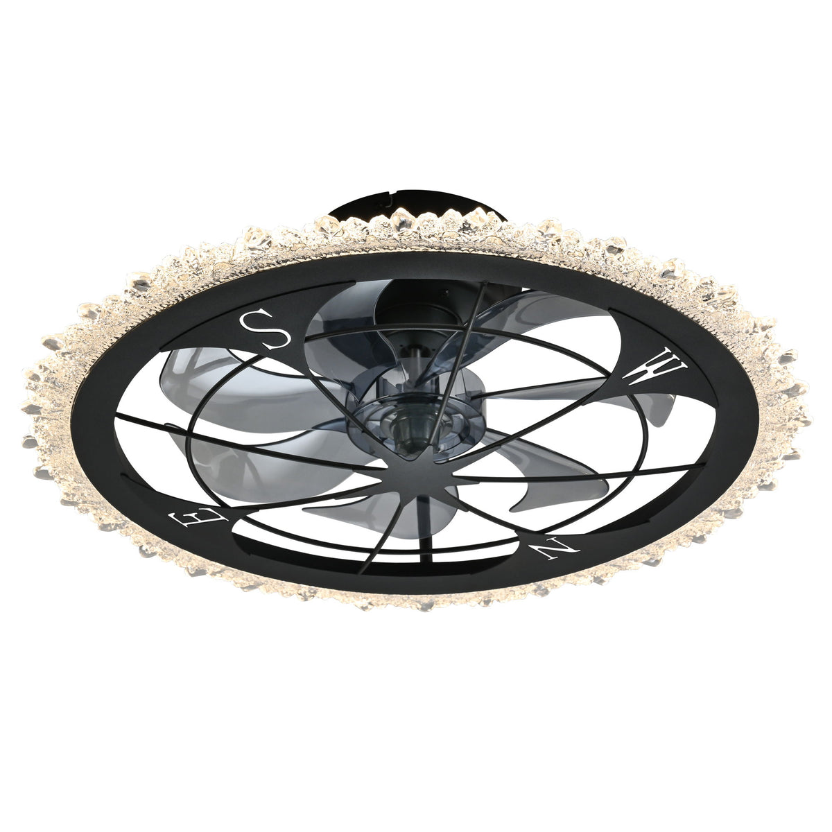 21" Caged Ceiling Fan With Dimmable LED Light And Remote Control, Low Profile Flush Mount Fan - Matte Black