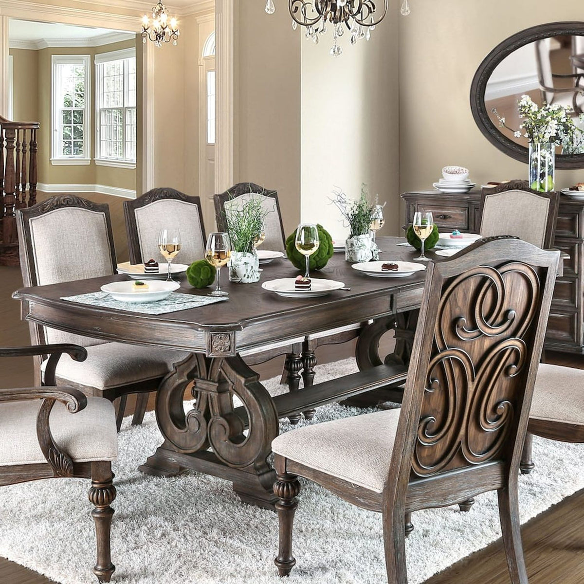 Rustic Dining Set With Table And Upholstered Chairs