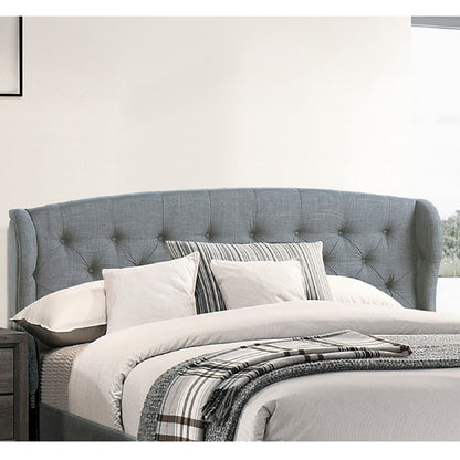 Queen Size Bed With Adjustable Button Tufted Headboard - Gray