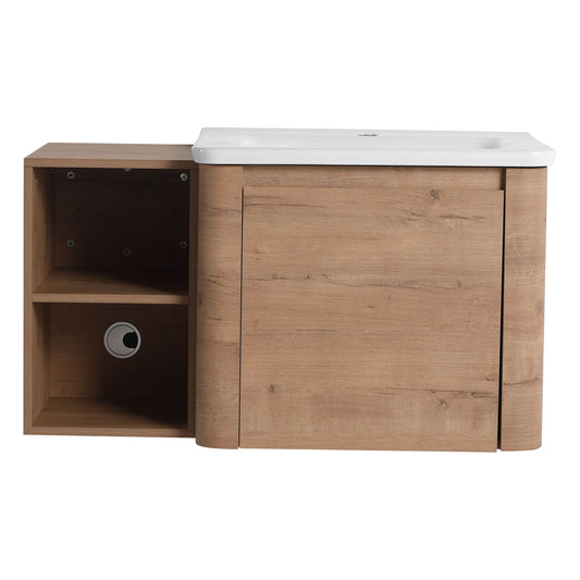 Wall Mounted Bathroom Vanity & Sink, Storage Shelves & Soft Close Door