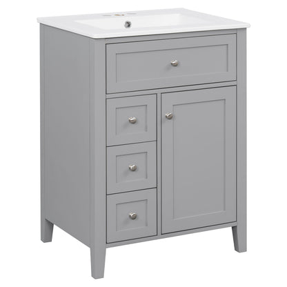 Bathroom Vanity With Sink, 3 Drawers & Cabinet With Adjustable Shelves