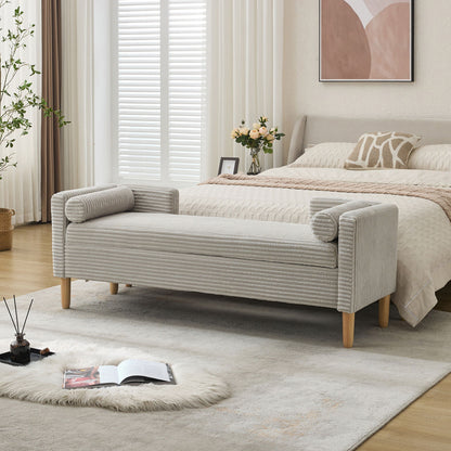 Upholstered Corduroy Flip Top Storage Bench For Living Room