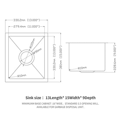 Modern Undermount Stainless Steel Kitchen Sink 16 Gauge, Deep Single Bowl