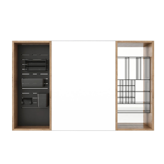 Wall Mounted Bathroom Mirror Cabinet With Storage - Imitative Oak