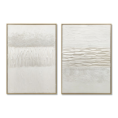 Framed Abstract Wall Art, Thick Textured Canvas Painting With Stone Accents (Set of 2) - Antique White