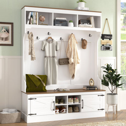 Farmhouse Hall Tree With Bench And Shoe Storage
