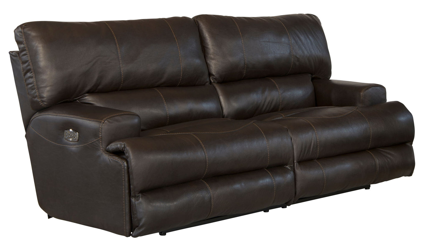 Wembley - Italian Leather Match Power Lay Flat Reclining Sofa With Power Adjustable Headrest & Lumbar - Chocolate