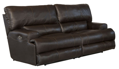 Wembley - Italian Leather Match Power Lay Flat Reclining Sofa With Power Adjustable Headrest & Lumbar - Chocolate