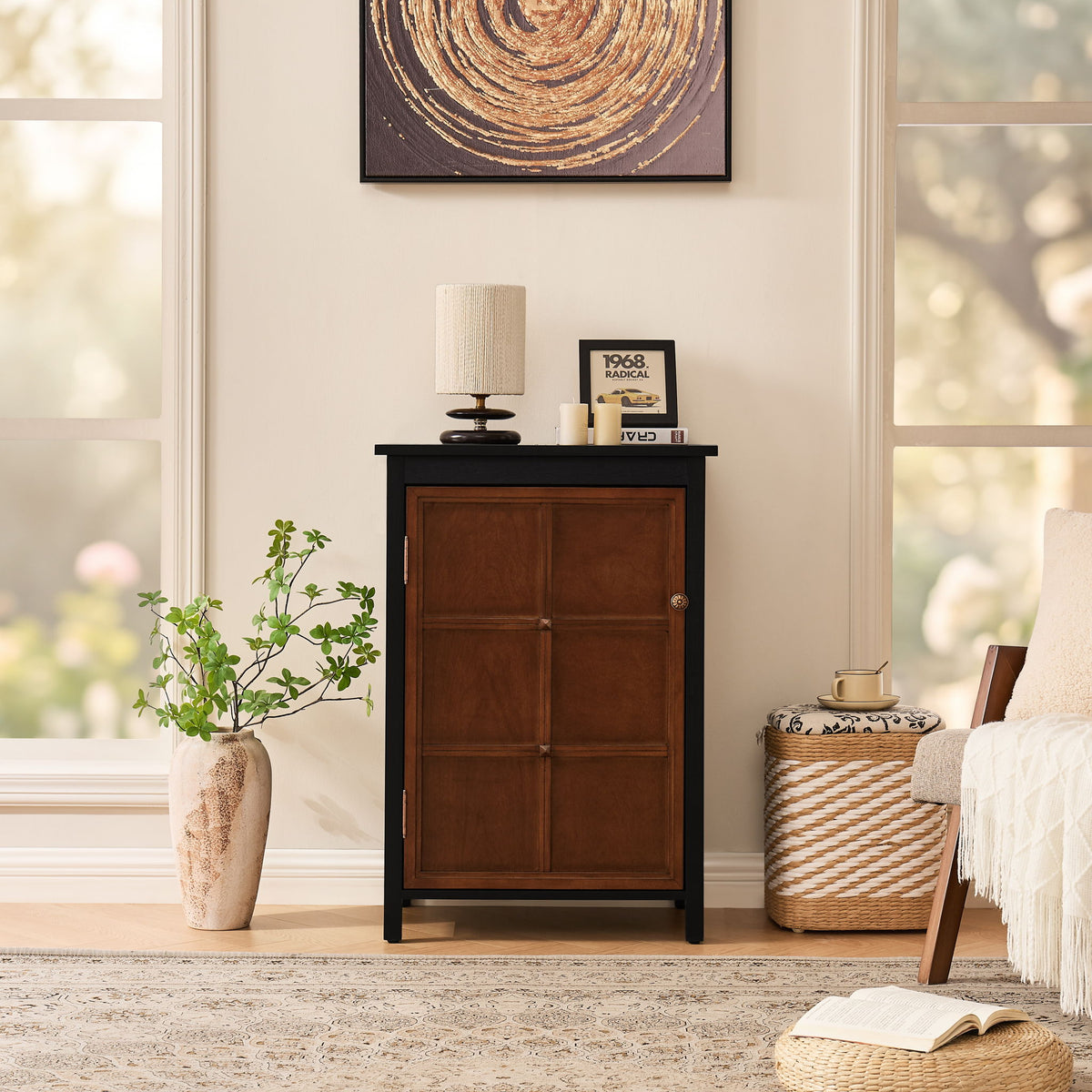 Floor Cabinet With Doors & Adjustable Shelf, Storage Cabinet For Entryway