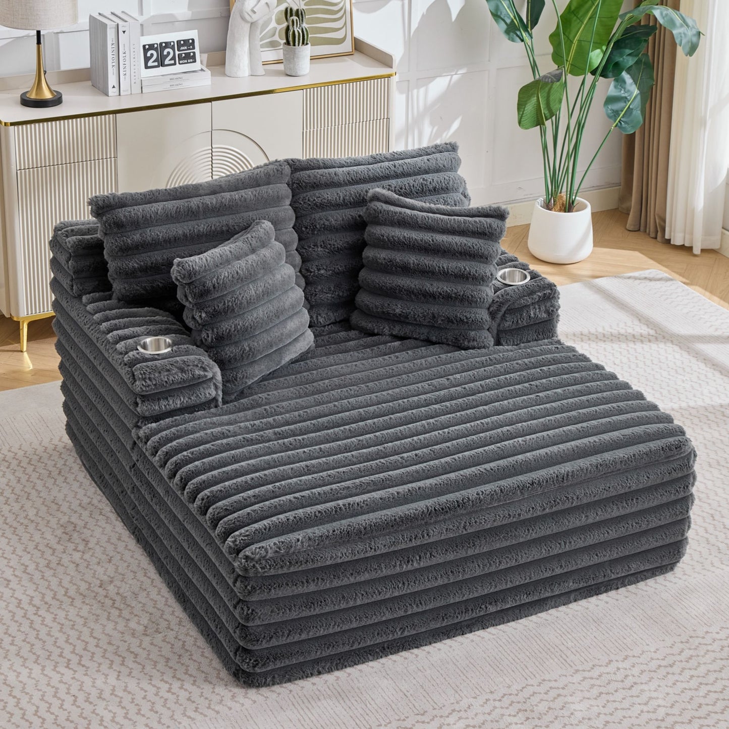 Oversized Chaise Lounge Chair Indoor With Pillows For Living Room