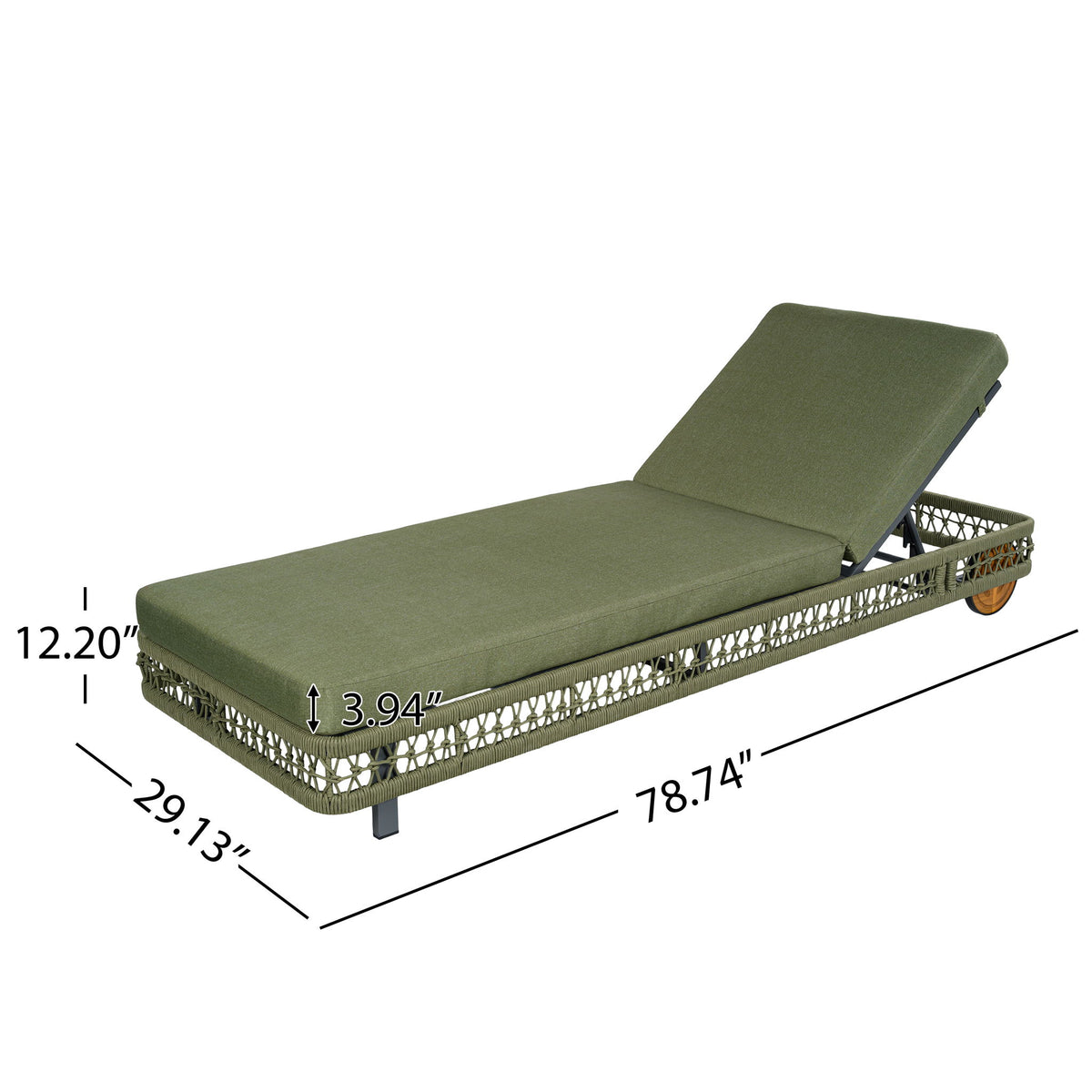 Outdoor Chaise Lounge & Wheels, 5 Position Adjustable Backrest