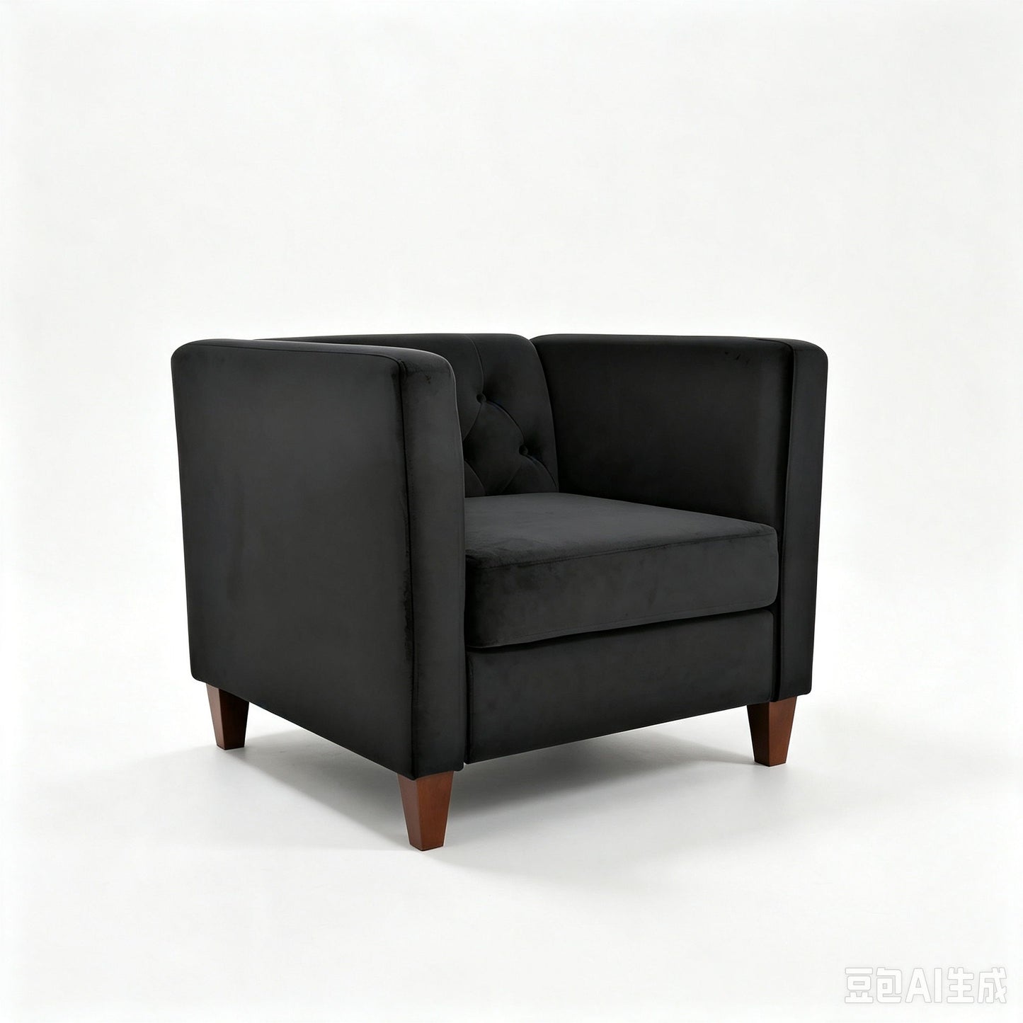 Button Tufted Accent Chair, Square Arms