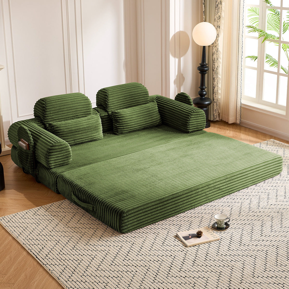 Convertible Sleeper Sofa With & Side Storage Pocket, Foldable Upholstered Couch For Living Room