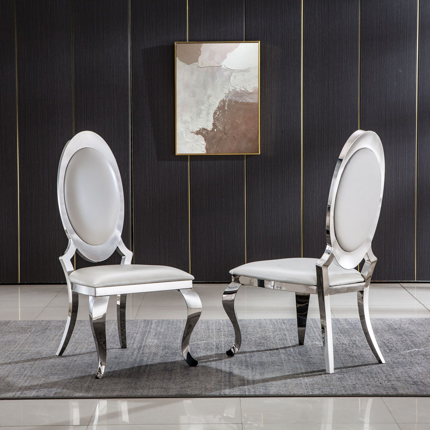 Dining Chair With Oval Backrest, Stainless Steel Legs (Set of 2)