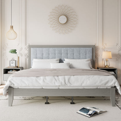 Mid Century Modern Platform Bed With Upholstered Headboard
