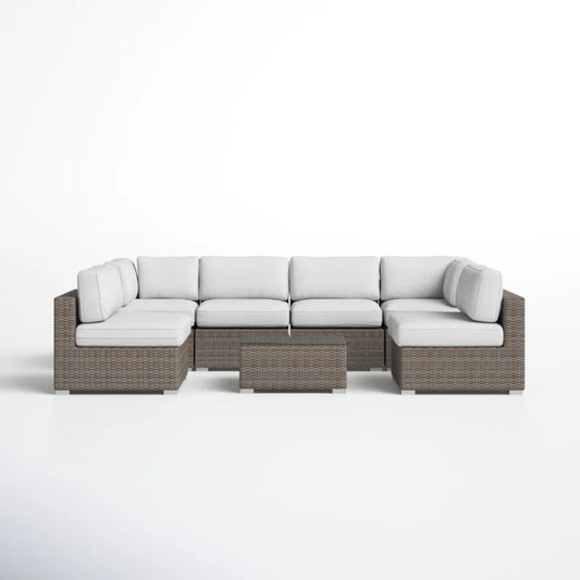 6 Person All Weather Wicker Patio Set With Premium Cushions - Gray Mix
