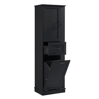Modern Tall Storage Cabinet With Tilt-Out Compartment, Adjustable Shelves