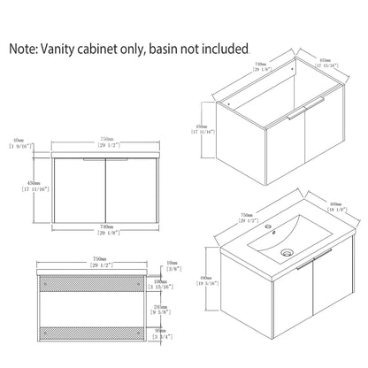 Floating Bathroom Vanity Cabinet With Soft Close Double Doors, Spacious Interior Storage, Wall Mounted, Cabinet Only
