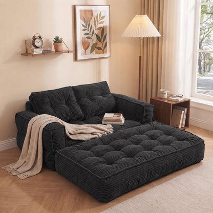 2 Seater Modular Corduroy Sofa With Chaise Lounge For Living Room