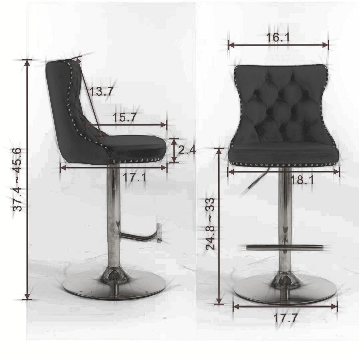 Swivel Barstools Adjusatble Seat Height From 25-33", Modern Upholstered Base Bar Stools With Backs Comfortable Tufted For Home Pub And Kitchen Island (Set of 2)