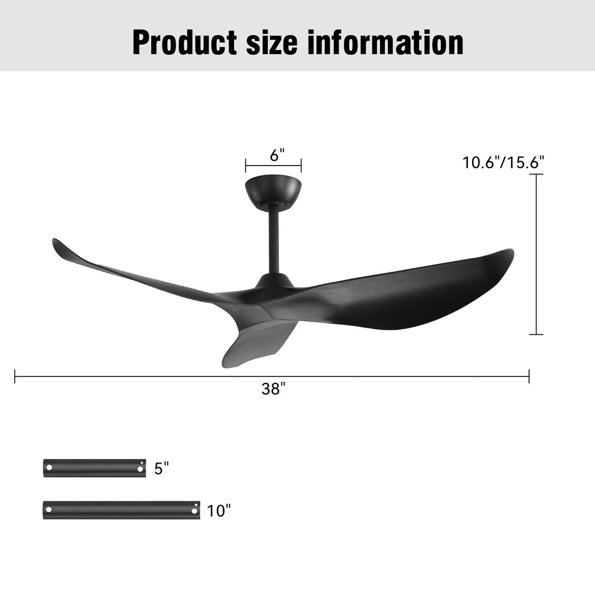 38" Ceiling Fan Without Light With DC Motor And Remote Control